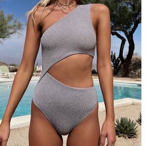 Beach Riot - Celine One Shoulder Cut Out One-Piece - Silver - Size Medium - NWOT